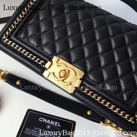 Boy Chanel Top Handle Flap Bag Original Sheepskin Leather A94804 Black