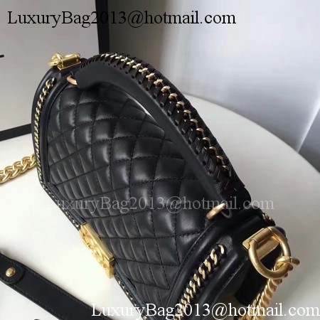 Boy Chanel Top Handle Flap Bag Original Sheepskin Leather A94804 Black