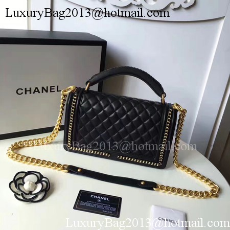 Boy Chanel Top Handle Flap Bag Original Sheepskin Leather A94804 Black