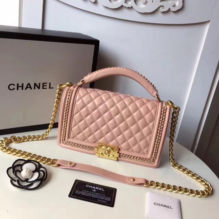 Boy Chanel Top Handle Flap Bag Original Sheepskin Leather A94804 Pink