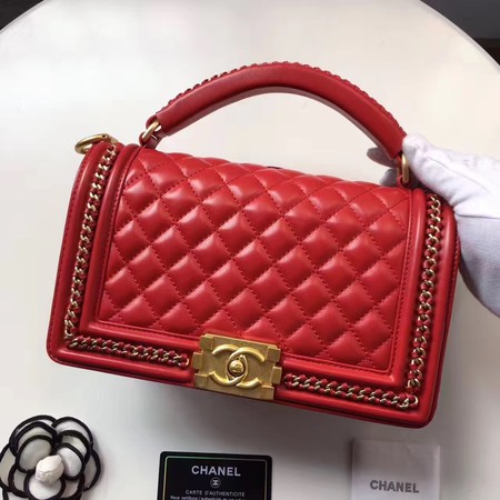 Boy Chanel Top Handle Flap Bag Original Sheepskin Leather A94804 Red