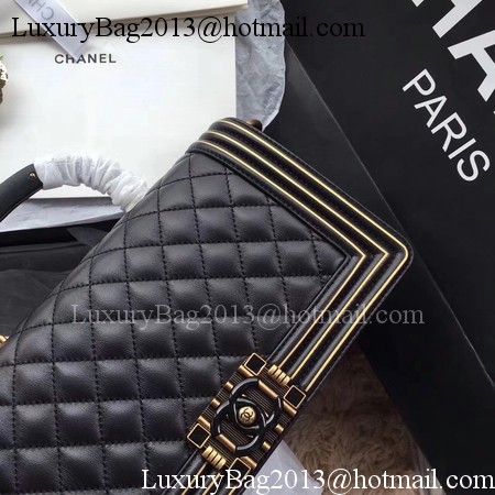 Boy Chanel Top Handle Flap Bag Original Sheepskin Leather CHA6600 Black