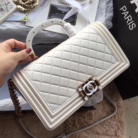 Boy Chanel Top Handle Flap Bag Original Sheepskin Leather CHA6600 White