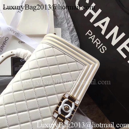 Boy Chanel Top Handle Flap Bag Original Sheepskin Leather CHA6600 White