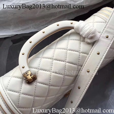 Boy Chanel Top Handle Flap Bag Original Sheepskin Leather CHA6600 White