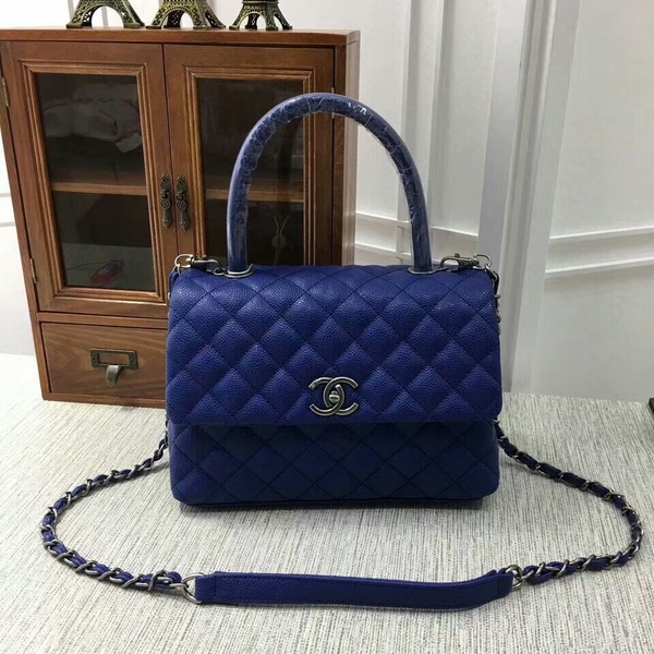 Chanel Caviar Leather Top Handle Bag 92991 Blue