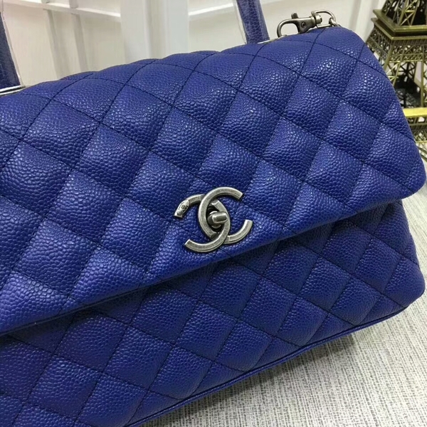 Chanel Caviar Leather Top Handle Bag 92991 Blue