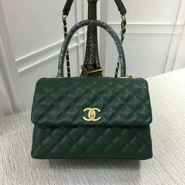 Chanel Caviar Leather Top Handle Bag 92991 Green