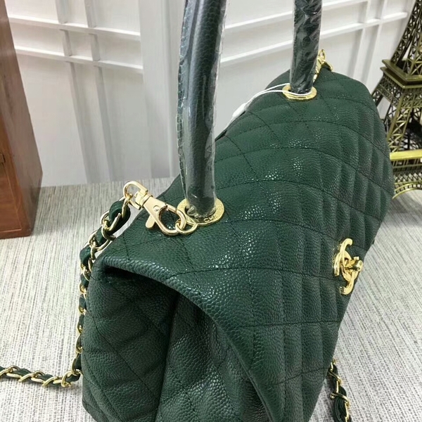 Chanel Caviar Leather Top Handle Bag 92991 Green