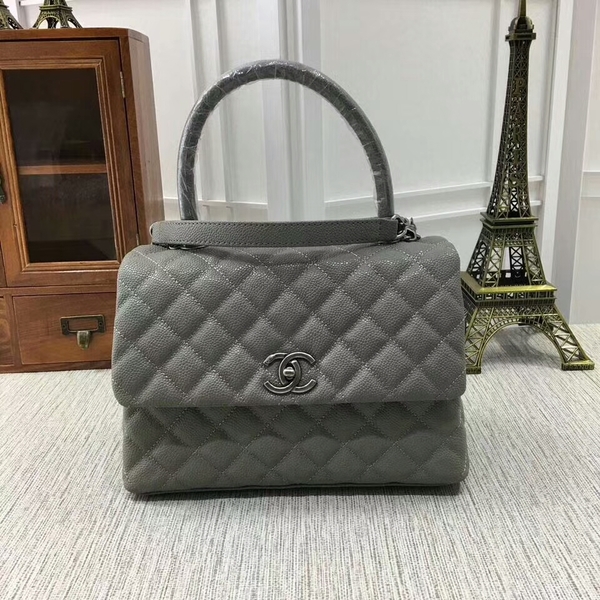 Chanel Caviar Leather Top Handle Bag 92991 Grey