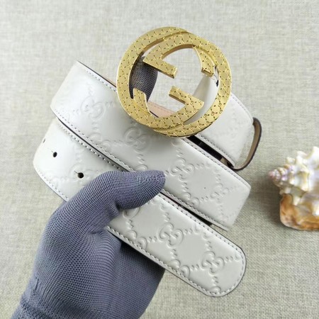 Gucci 38mm Leather Belt GG57099 OffWhite