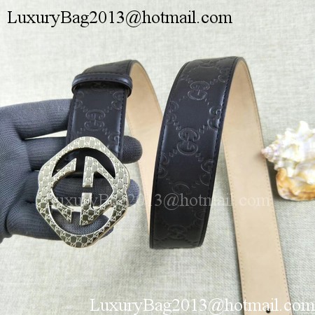 Gucci 38mm Leather Black Belt GG57098 Gold