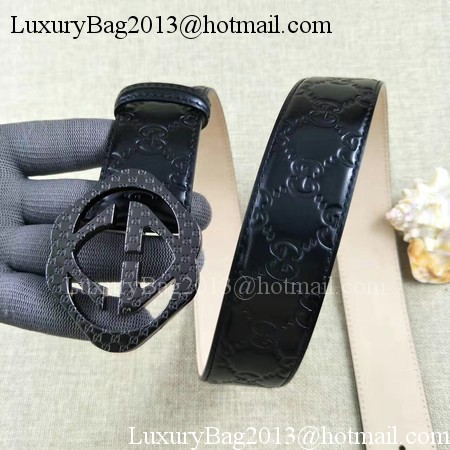 Gucci 38mm Leather Black Belt GG57098 Silver