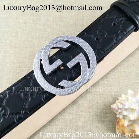 Gucci 38mm Leather Black Belt GG57099 Silver