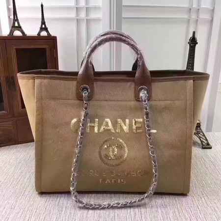 Chanel Canvas Tote Shopping Bag A68046 Apricot