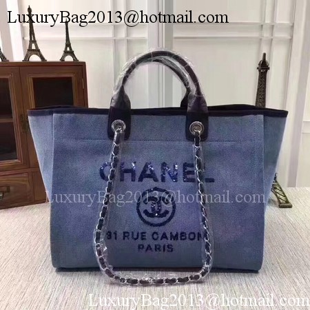 Chanel Canvas Tote Shopping Bag A68046 Blue