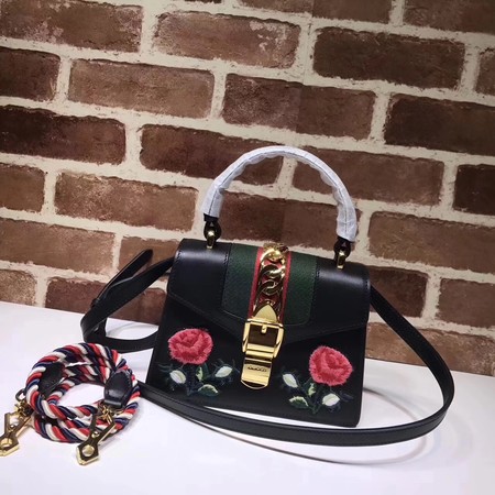 Gucci Sylvie Embroider Leather mini Bag 470270 Black