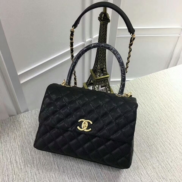 Chanel Caviar Leather Black Top Handle Bag 92991 Glod