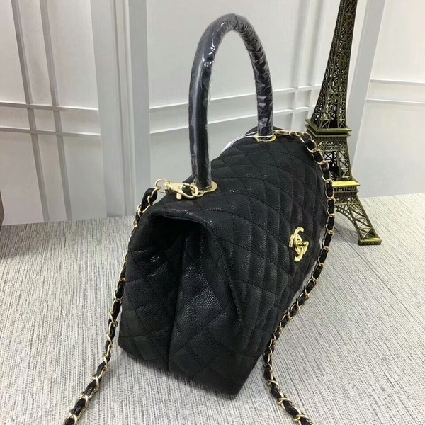 Chanel Caviar Leather Black Top Handle Bag 92991 Glod