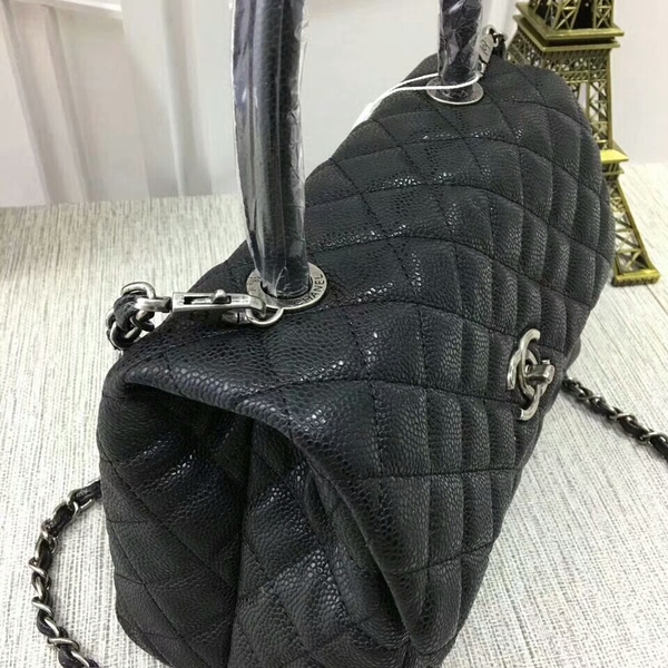 Chanel Caviar Leather Black Top Handle Bag 92991 Silver