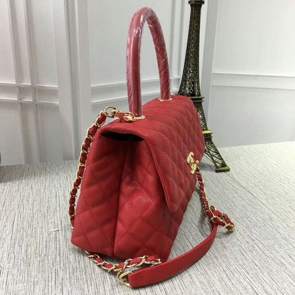 Chanel Caviar Leather Red Top Handle Bag 92991 Glod