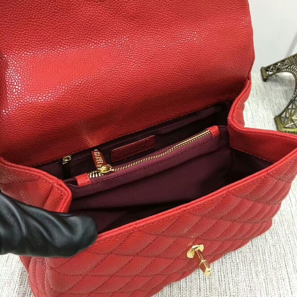 Chanel Caviar Leather Red Top Handle Bag 92991 Glod