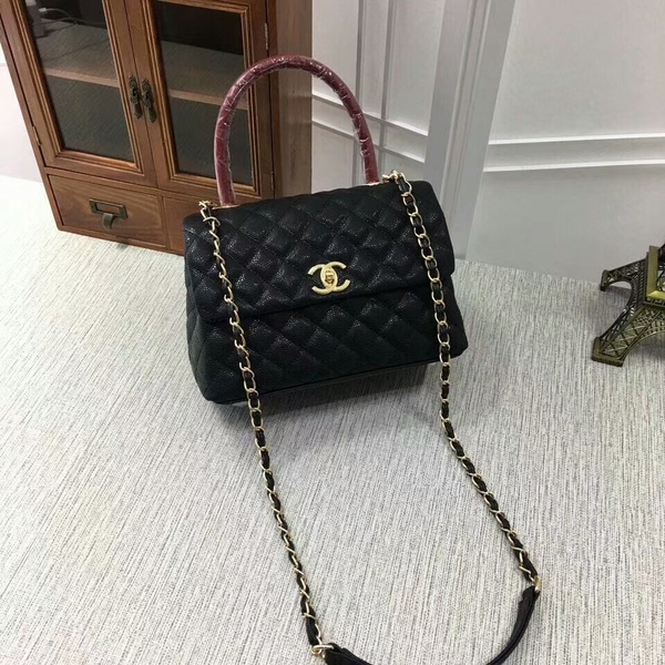 Chanel Caviar Leather Top Handle Bag 92991 Black