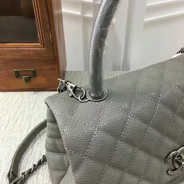 Chanel Caviar Leather Top Handle Bag 92991 Grey