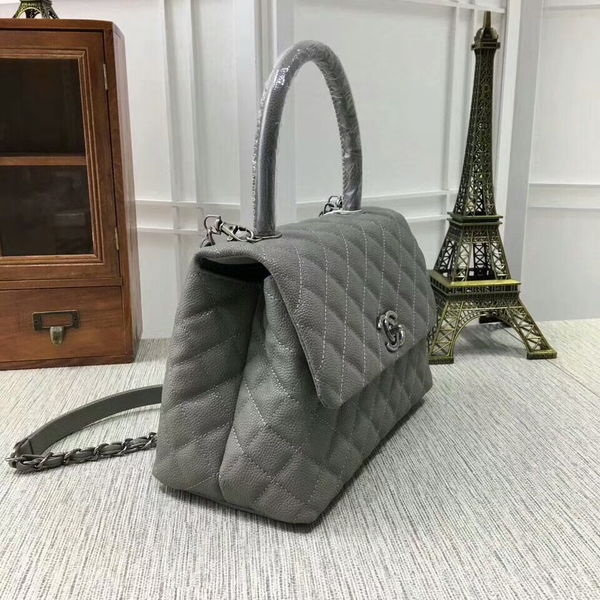 Chanel Caviar Leather Top Handle Bag 92991 Grey