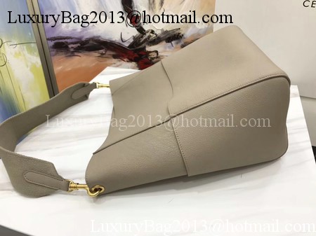 CELINE Sangle Seau Bag in Litchi Leather C3371 Apricot