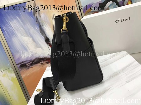 CELINE Sangle Seau Bag in Litchi Leather C3371 Black