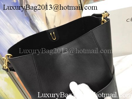 CELINE Sangle Seau Bag in Litchi Leather C3371 Black