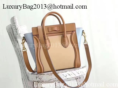 Celine Luggage Nano Tote Bag Original Leather CB3560 Apricot&Brown&Blue