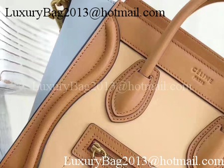 Celine Luggage Nano Tote Bag Original Leather CB3560 Apricot&Brown&Blue