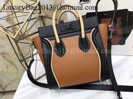 Celine Luggage Nano Tote Bag Original Leather CB3560 Brown&Black&Apricot