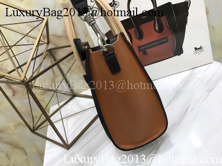 Celine Luggage Nano Tote Bag Original Leather CB3560 Brown&Black&Apricot