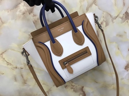 Celine Luggage Nano Tote Bag Original Leather CB3560 White&Brown&Blue