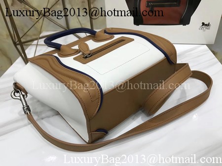 Celine Luggage Nano Tote Bag Original Leather CB3560 White&Brown&Blue