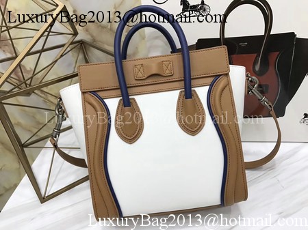 Celine Luggage Nano Tote Bag Original Leather CB3560 White&Brown&Blue