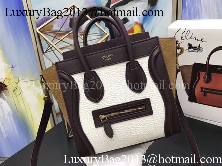 Celine Luggage Nano Tote Bag Original Leather CB3560 White&Wine&Brown