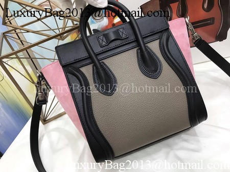 Celine Luggage Nano Tote Bag Original Leather CC3560 Grey&Black&Pink