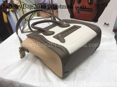 Celine Luggage Nano Tote Bag Original Leather CC3560 Grey&White&Brown