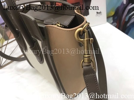 Celine Luggage Nano Tote Bag Original Leather CC3560 Grey&White&Brown