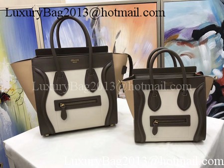 Celine Luggage Nano Tote Bag Original Leather CC3560 Grey&White&Brown