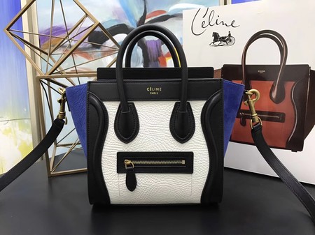 Celine Luggage Nano Tote Bag Original Leather CC3560 White&Black&Blue