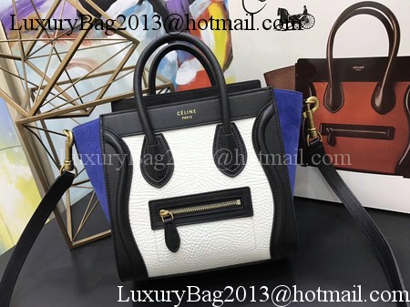 Celine Luggage Nano Tote Bag Original Leather CC3560 White&Black&Blue