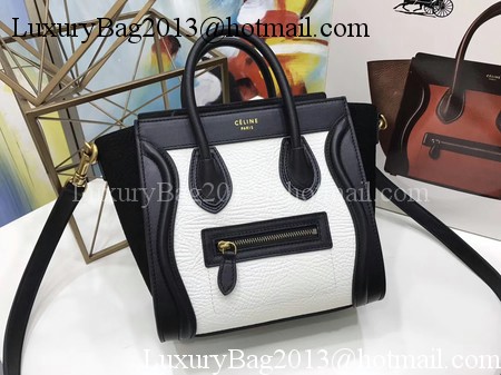 Celine Luggage Nano Tote Bag Original Leather CC3560 White&Black