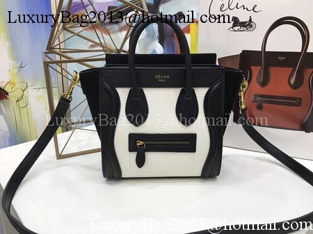 Celine Luggage Nano Tote Bag Original Leather CC3560 White&Black