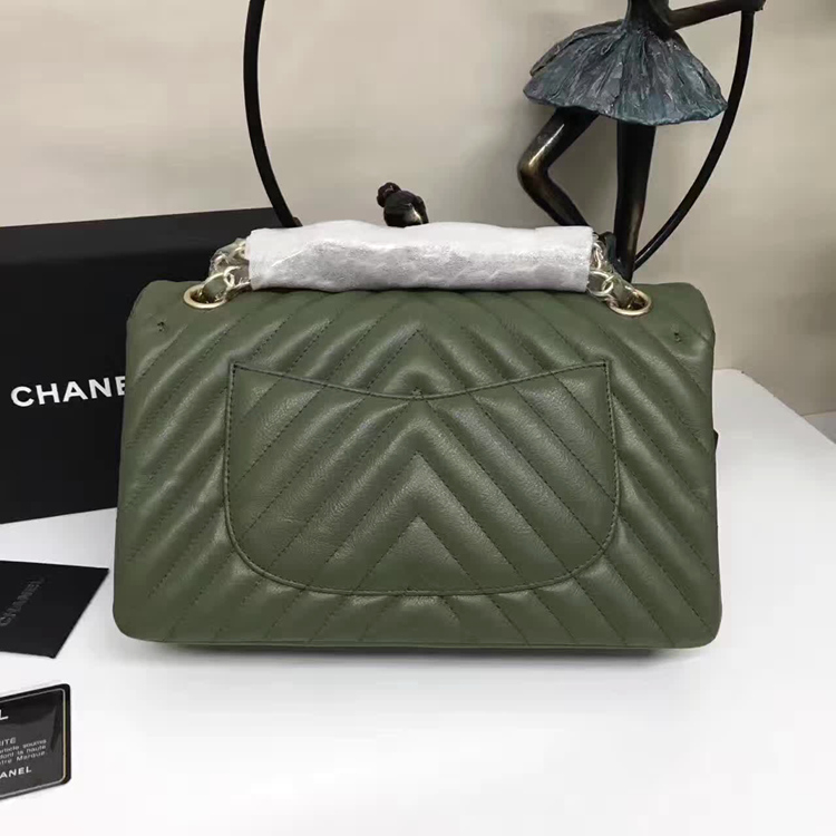 Chanel Flap Shoulder Bags Green Sheepskin Leather A1112 Glod