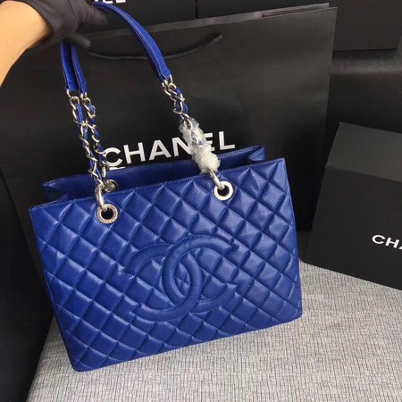 Chanel LE Boy Grand Shopping Tote Bag GST Blue Cannage Pattern A50995 Silver